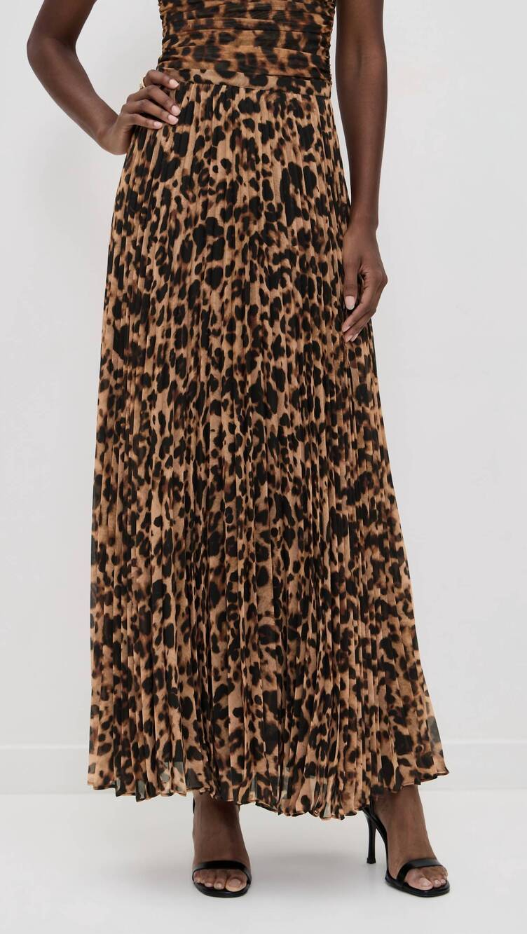 NEW L'AGENCE torin pleated maxi skirt in leopard